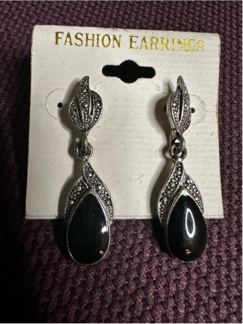 Black & Silver Teardrop Dangle Earrings